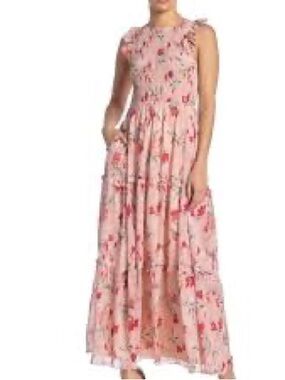 MELLODAY Pink Floral Tie-Shoulder Maxi Dress
